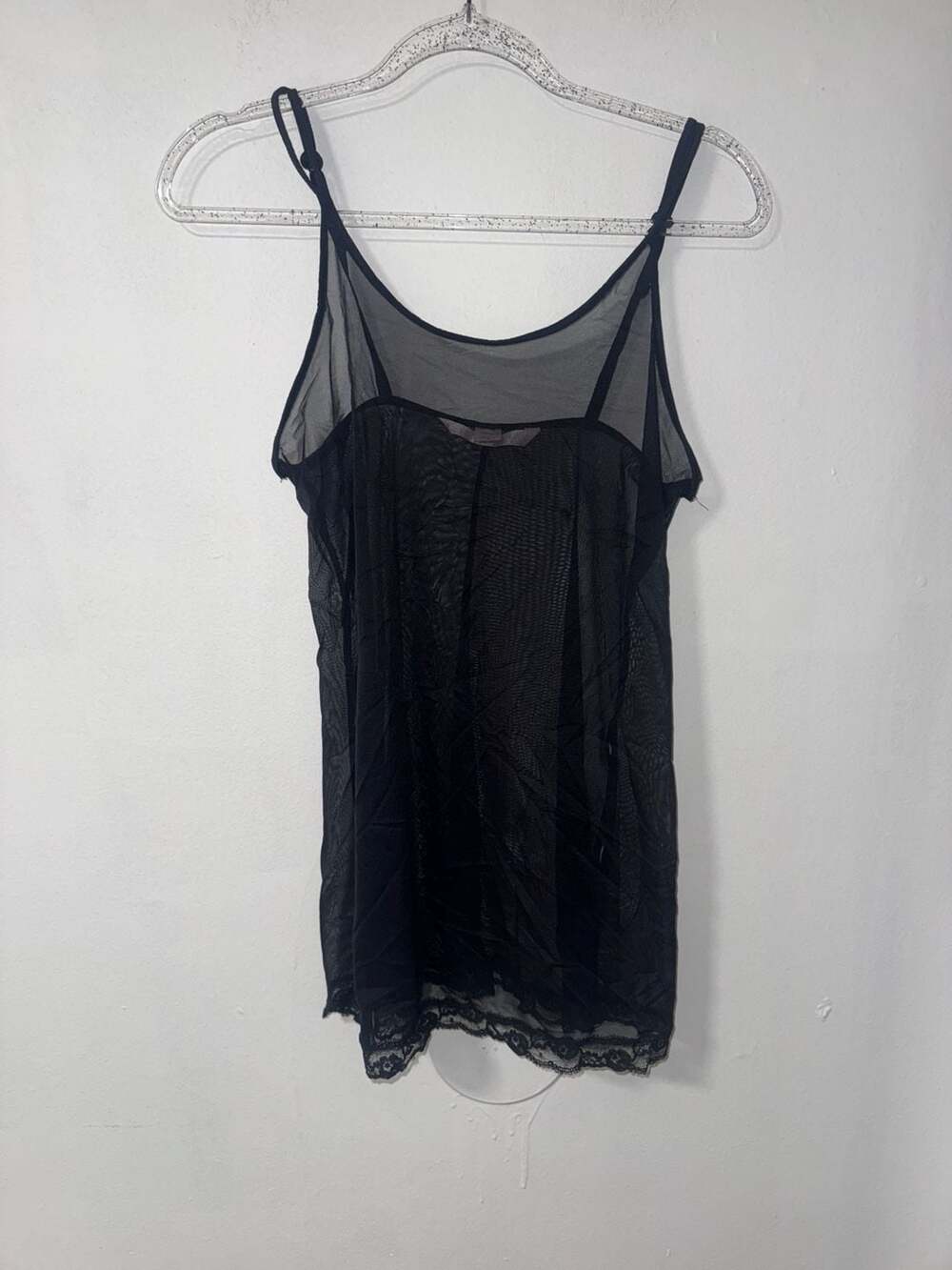 Victoria's Secret Black Mesh Slip Dress With Lace Trim Size S